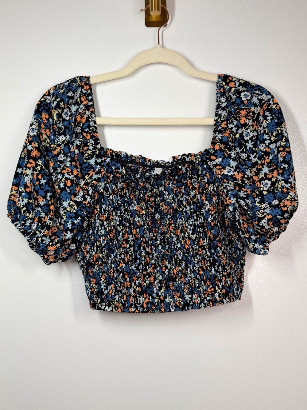 Dokotoo Smocked Floral Puff Sleeve Crop Top Blouse - Size Large Boho Cottagecore